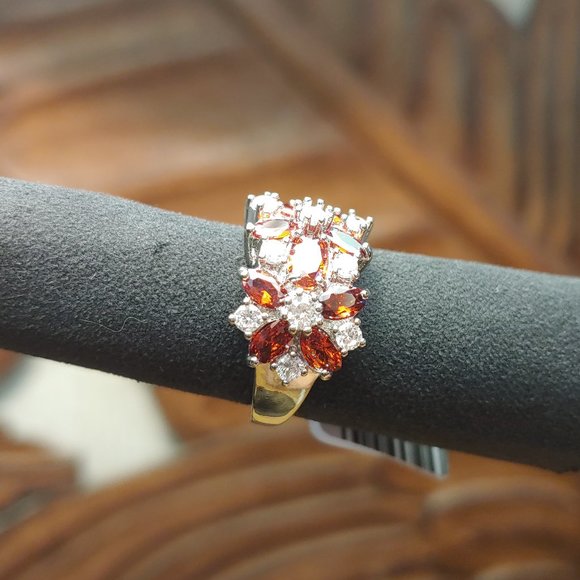 Garnet & White Sapphire Flowers Cocktail Ring - Picture 5 of 16